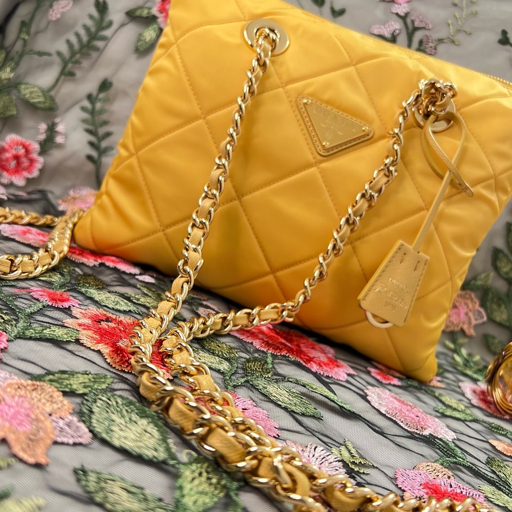 Auth PRADA Bag • Authentic PRADA 1995 Re-Edition Chain Tote in Yellow Re-Nylon - Picture 11 of 16